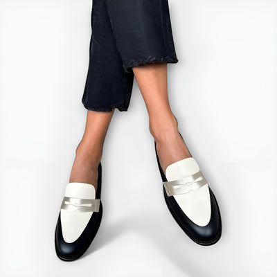 Assia™ – Mocassins Noirs à Finition Métallisée