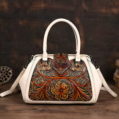 Yasmine™ – Sac à main en cuir avec gravure et motif floral