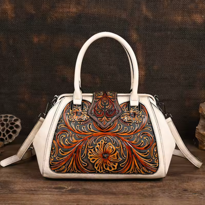 Yasmine™ – Sac à main en cuir avec gravure et motif floral