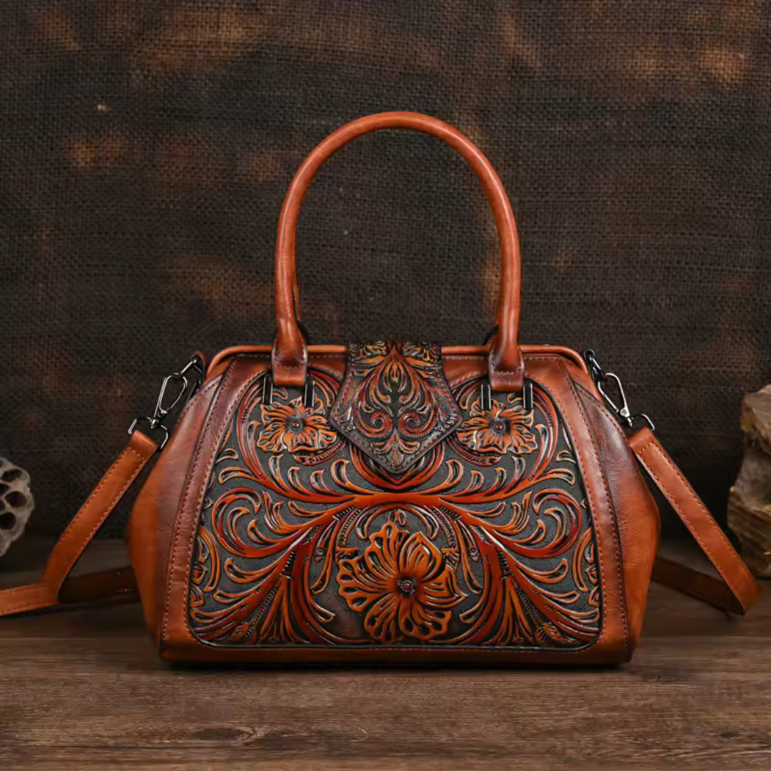 Yasmine™ – Sac à main en cuir avec gravure et motif floral