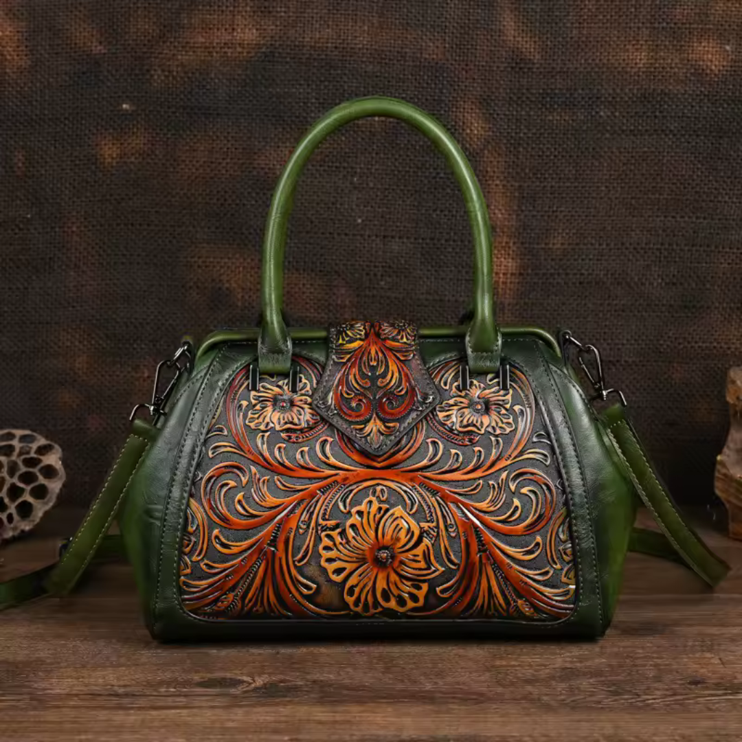 Yasmine™ – Sac à main en cuir avec gravure et motif floral