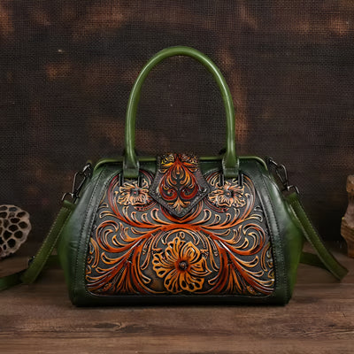 Yasmine™ – Sac à main en cuir avec gravure et motif floral