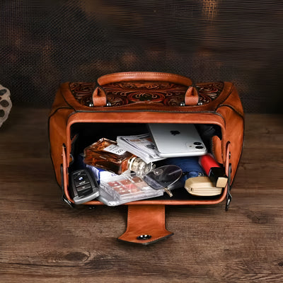 Yasmine™ – Sac à main en cuir avec gravure et motif floral