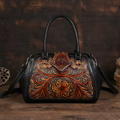 Yasmine™ – Sac à main en cuir avec gravure et motif floral