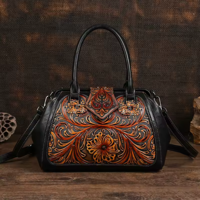Yasmine™ – Sac à main en cuir avec gravure et motif floral